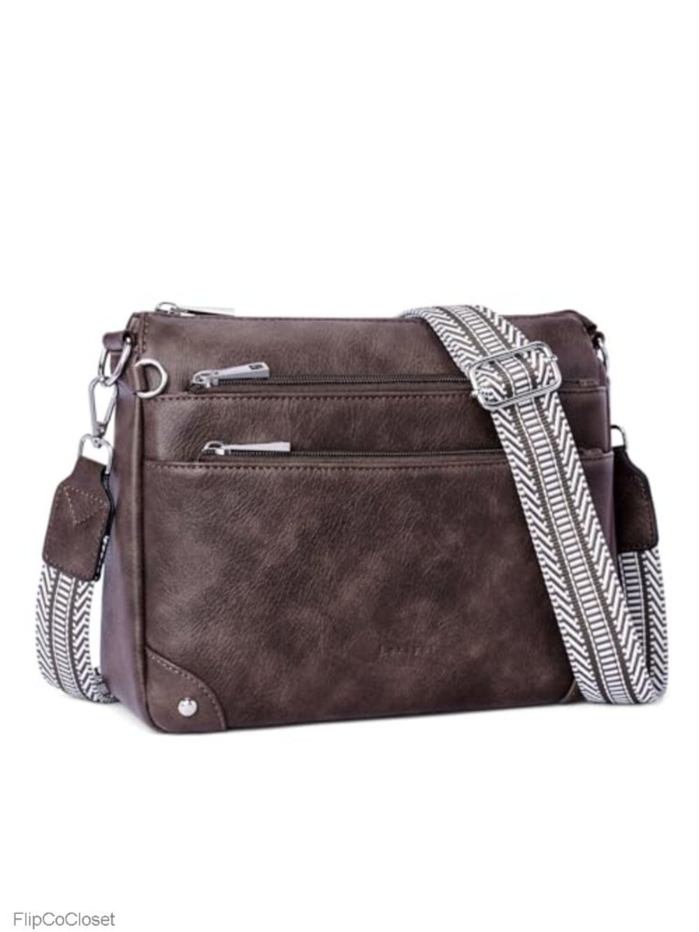 RFID Crossbody Bag Women PU Leather Medium Multi Pocket Purse Adjustable Strap